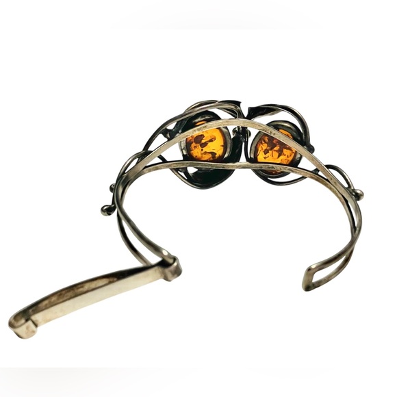 Vintage Genuine Baltic Amber and Sterling Silver Cuff Bracelet - Picture 7 of 14
